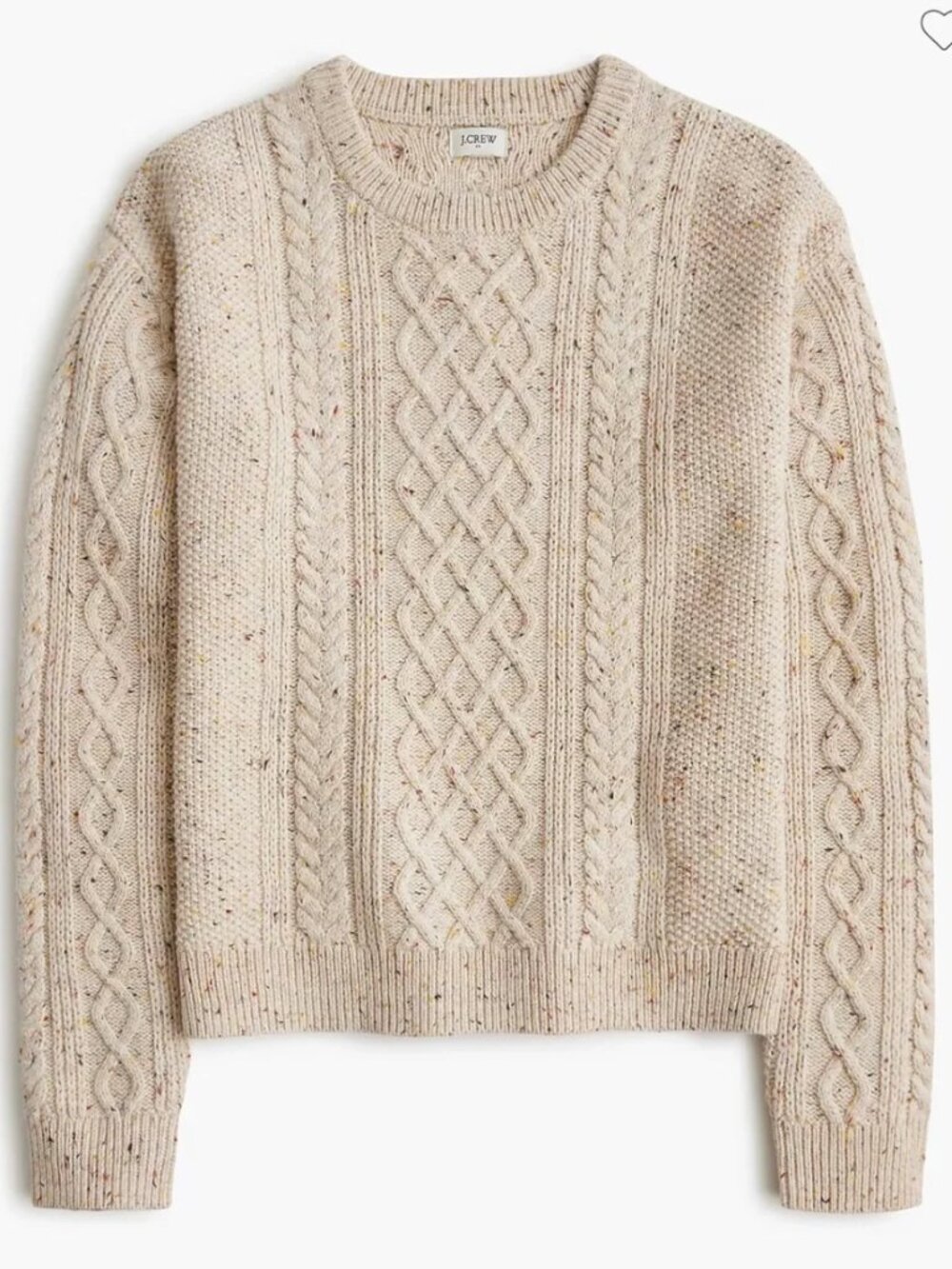 NWT J.CREW Cream Cable Knit Speckled Confetti Cozy Donegal Sweater Small